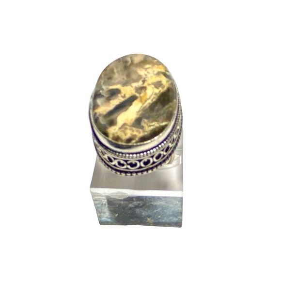 Jasper Gemstone in a Handcrafted Vintage-Look 925 Stamped Ring (8) - Picture 5 of 8